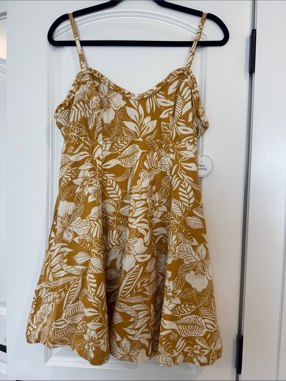 Sincerly Jules Mustard & White Floral Spaghetti-Strap Dress